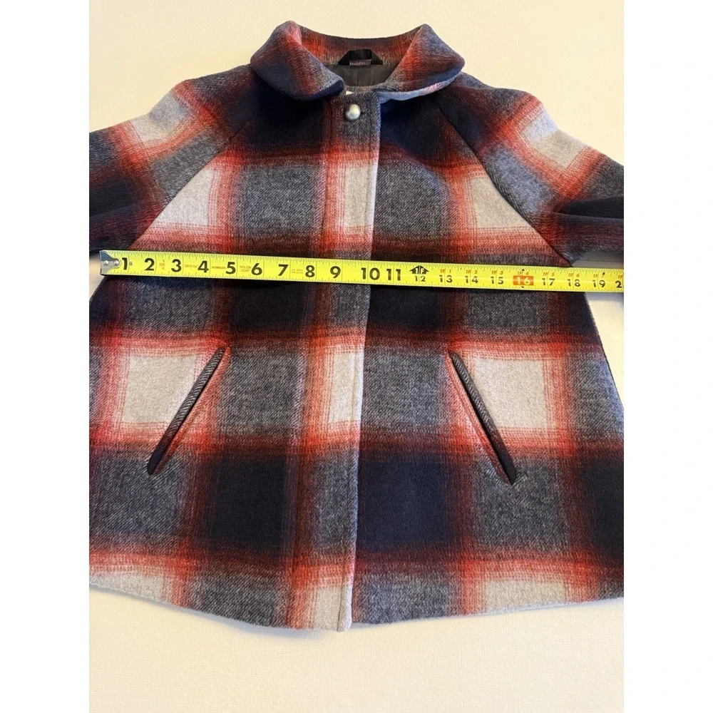 Gap Kids Plaid Pea Coat Girls Large Blue Red Wool Blend‎ Cape Jacket